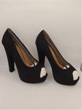 Bonnibel Peep Toe Black High Heel Size 6.5 Pumps 5" Heel 1" Platform Suede Tisha